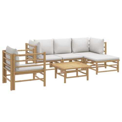 6-Piece Garden Lounge Set with Light Grey Cushions Bamboo Outdoor Patio Furniture - Image 3