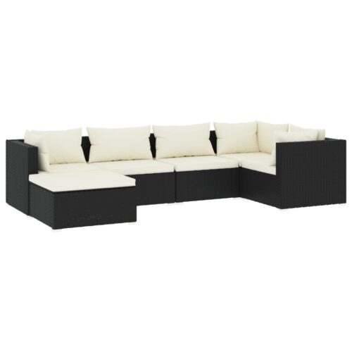 6-Piece Garden Lounge Set with Cushions Poly Rattan Wicker Outdoor Patio Furniture Black