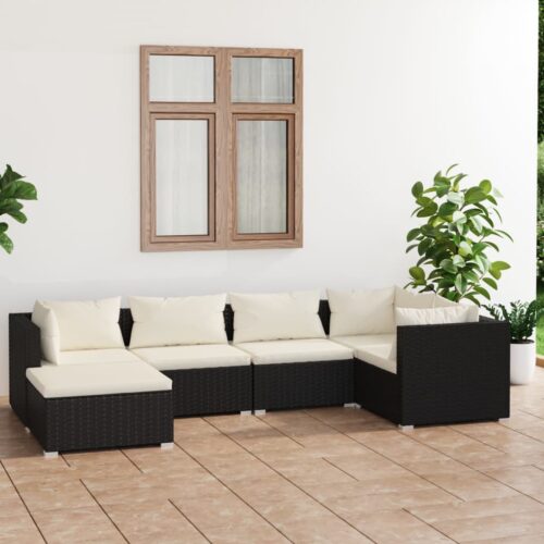 6-Piece Garden Lounge Set with Cushions Poly Rattan Wicker Outdoor Patio Furniture Black - Image 12