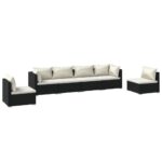 6-Piece Garden Lounge Set with Cushions Poly Rattan Wicker Outdoor Patio Furniture Black