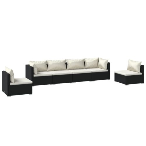 6-Piece Garden Lounge Set with Cushions Poly Rattan Wicker Outdoor Patio Furniture Black
