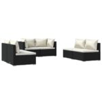 6-Piece Garden Lounge Set with Cushions Poly Rattan Wicker Outdoor Patio Furniture Black