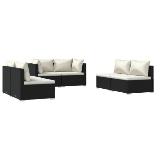 6-Piece Garden Lounge Set with Cushions Poly Rattan Wicker Outdoor Patio Furniture Black