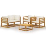 5-Piece Garden Lounge Set with Cushion Cream Acacia Wood Timber Outdoor Patio Furniture