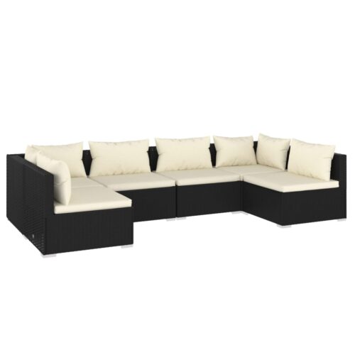 6-Piece Garden Lounge Set with Cushions Poly Rattan Wicker Outdoor Patio Furniture Black
