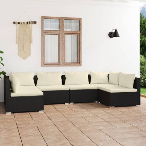6-Piece Garden Lounge Set with Cushions Poly Rattan Wicker Outdoor Patio Furniture Black - Image 10