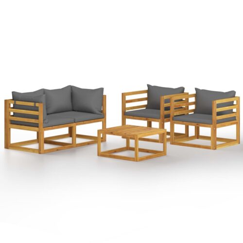 5-Piece Garden Lounge Set with Cushion Acacia Wood Timber Outdoor Patio Furniture