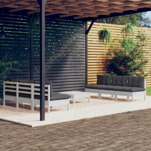 7-Piece Garden Lounge Set with Anthracite Cushions Pine Wood Outdoor Patio Furniture - Image 9
