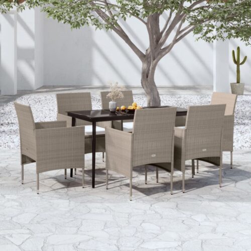 7-Piece Garden Dining Set with Cushions Beige Black Outdoor Patio Lounge Furniture - Image 9