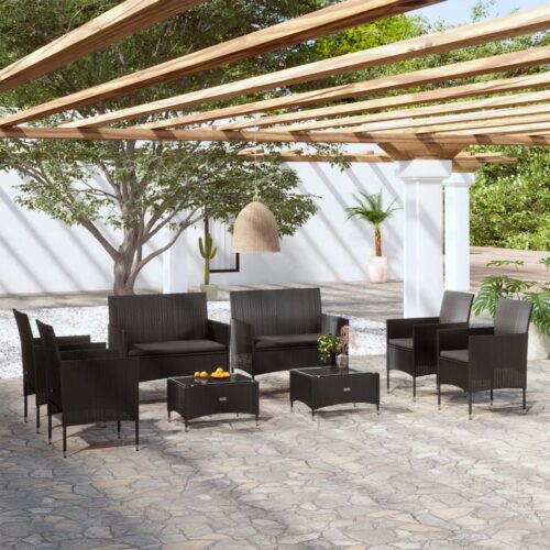 8-Piece Garden Lounge Set with Cushions Poly Rattan Wicker Outdoor Patio Furniture Black - Image 12