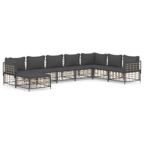 8-Piece Garden Lounge Set with Cushions Anthracite Poly Rattan