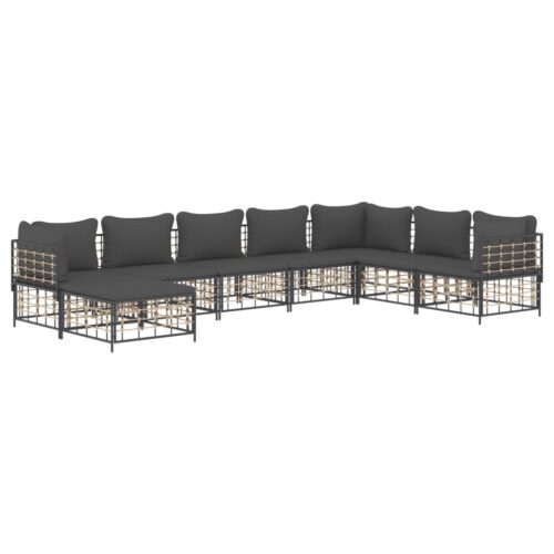 8-Piece Garden Lounge Set with Cushions Anthracite Poly Rattan - Image 3