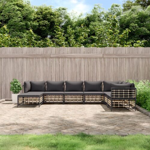 8-Piece Garden Lounge Set with Cushions Anthracite Poly Rattan - Image 10