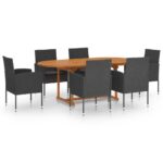 7-Piece Garden Dining Set Poly Rattan Wicker Outdoor Patio Furniture Black