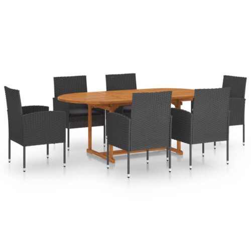 7-Piece Garden Dining Set Poly Rattan Wicker Outdoor Patio Furniture Black