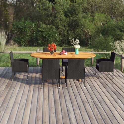 7-Piece Garden Dining Set Poly Rattan Wicker Outdoor Patio Furniture Black - Image 12