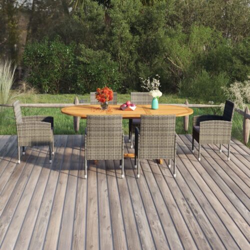 7-Piece Garden Dining Set Poly Rattan Wicker Outdoor Patio Furniture Anthracite - Image 12