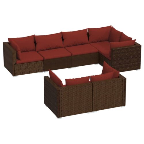 7-Piece Garden Lounge Set with Cushions Brown Poly Rattan Wicker Outdoor Patio Furniture