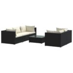 6-Piece Garden Lounge Set with Cushions Poly Rattan Wicker Outdoor Patio Furniture Black