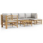 7-Piece Garden Lounge Set with Light Grey Cushions Bamboo Outdoor Patio Furniture