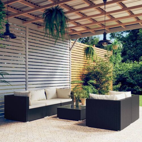6-Piece Garden Lounge Set with Cushions Poly Rattan Wicker Outdoor Patio Furniture Black - Image 12