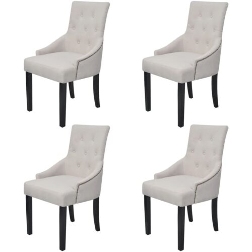 Dining Chairs 4pcs Cream Grey Fabric - Image 8