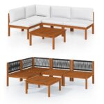 5-Piece Garden Lounge Set with Cushions Cream Acacia Wood Timber Outdoor Patio Furniture