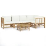 6-Piece Garden Lounge Set with Cream White Cushions Bamboo