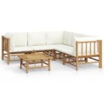6-Piece Garden Lounge Set with Cream White Cushions Bamboo