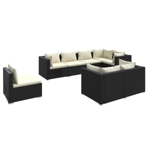 8-Piece Garden Lounge Set with Cushions Poly Rattan Wicker Outdoor Patio Furniture Black