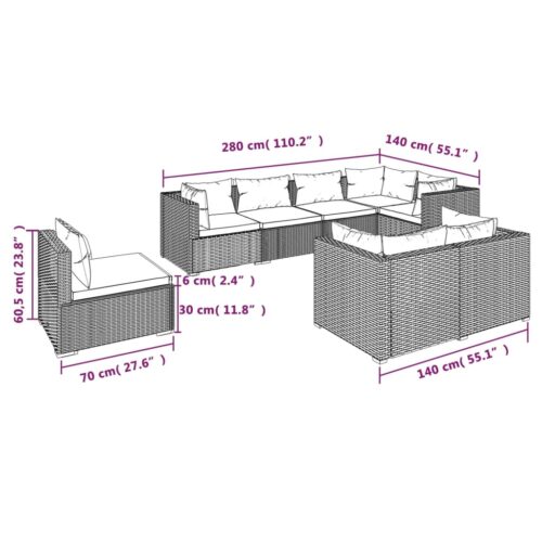 8-Piece Garden Lounge Set with Cushions Poly Rattan Wicker Outdoor Patio Furniture Black - Image 5