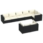 8-Piece Garden Lounge Set with Cushions Black Poly Rattan Wicker Outdoor Patio Furniture