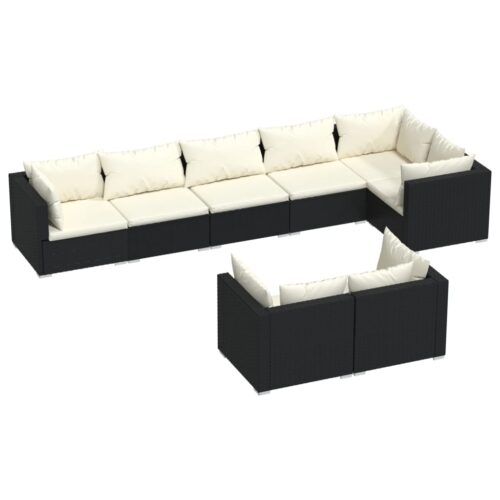 8-Piece Garden Lounge Set with Cushions Black Poly Rattan Wicker Outdoor Patio Furniture