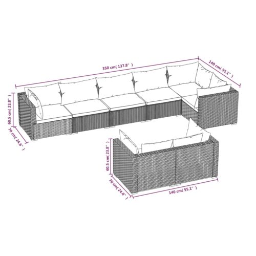 8-Piece Garden Lounge Set with Cushions Black Poly Rattan Wicker Outdoor Patio Furniture - Image 5