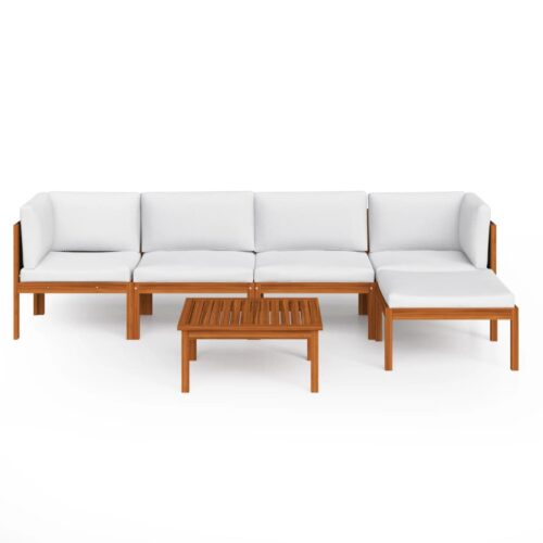 6-Piece Garden Lounge Set with Cushions Cream Acacia Wood Timber Outdoor Patio Furniture - Image 3