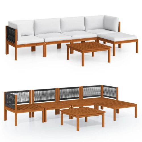 6-Piece Garden Lounge Set with Cushions Cream Acacia Wood Timber Outdoor Patio Furniture