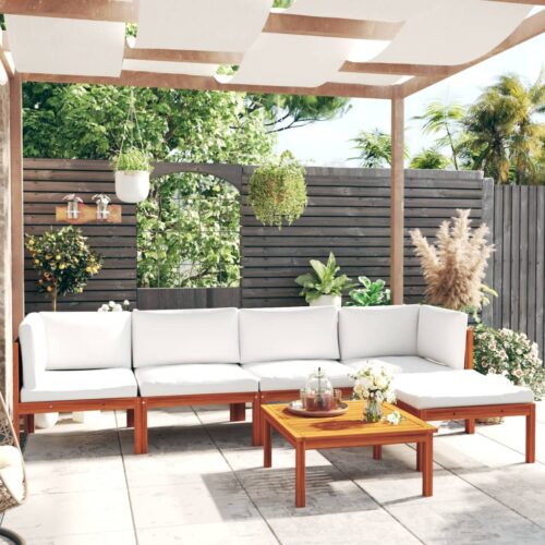 6-Piece Garden Lounge Set with Cushions Cream Acacia Wood Timber Outdoor Patio Furniture - Image 12