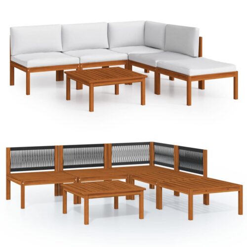 6-Piece Garden Lounge Set with Cushions Cream Acacia Wood Timber Outdoor Patio Furniture - Image 2