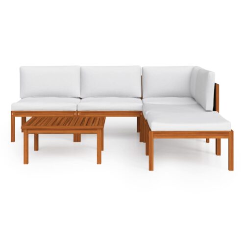 6-Piece Garden Lounge Set with Cushions Cream Acacia Wood Timber Outdoor Patio Furniture