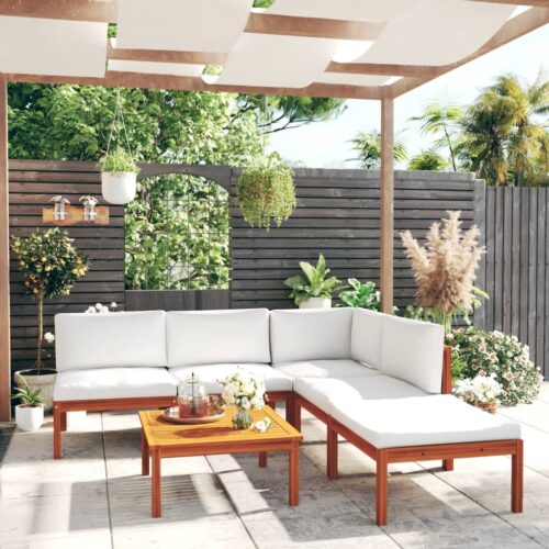 6-Piece Garden Lounge Set with Cushions Cream Acacia Wood Timber Outdoor Patio Furniture - Image 12