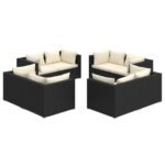 8-Piece Garden Lounge Set with Cushions Poly Rattan Wicker Outdoor Patio Furniture Black