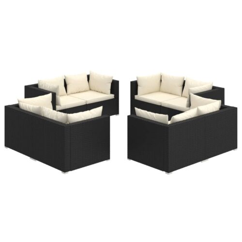 8-Piece Garden Lounge Set with Cushions Poly Rattan Wicker Outdoor Patio Furniture Black