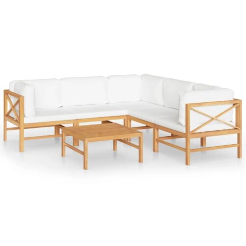 6-Piece Garden Lounge Set with Cream Cushions Acacia Wood Timber Outdoor Patio Furniture