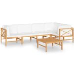 6-Piece Garden Lounge Set with Cream Cushions Acacia Wood Timber Outdoor Patio Furniture