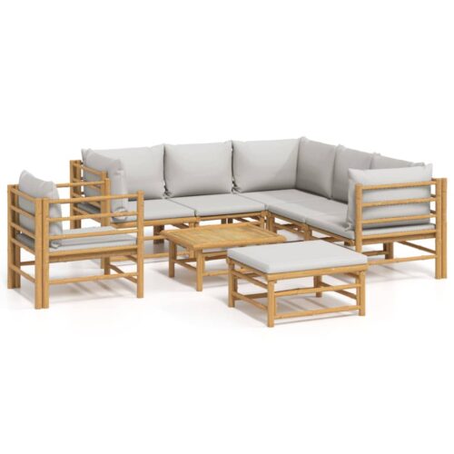 8-Piece Garden Lounge Set with Light Grey Cushions Bamboo