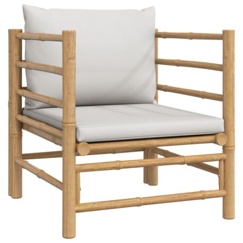 8-Piece Garden Lounge Set with Light Grey Cushions Bamboo - Image 7