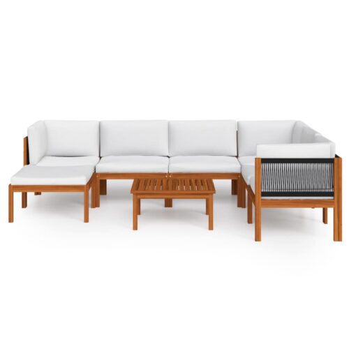8-Piece Outdoor Lounge Set Garden Patio Sofa Furniture Setting Acacia Wood White - Image 3
