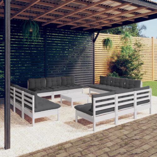 13-Piece Garden Lounge Set with Anthracite Cushions Pine Wood Outdoor Patio Furniture - Image 11