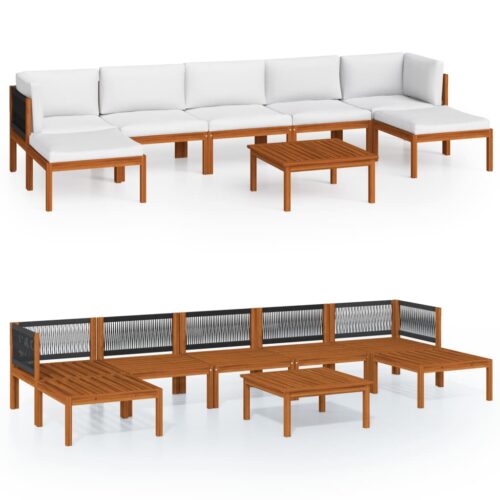 8-Piece Garden Lounge Set with Cushions Cream Acacia Wood Timber Outdoor Patio Sofa Furniture