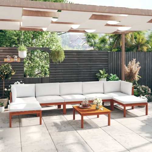 8-Piece Garden Lounge Set with Cushions Cream Acacia Wood Timber Outdoor Patio Sofa Furniture - Image 12